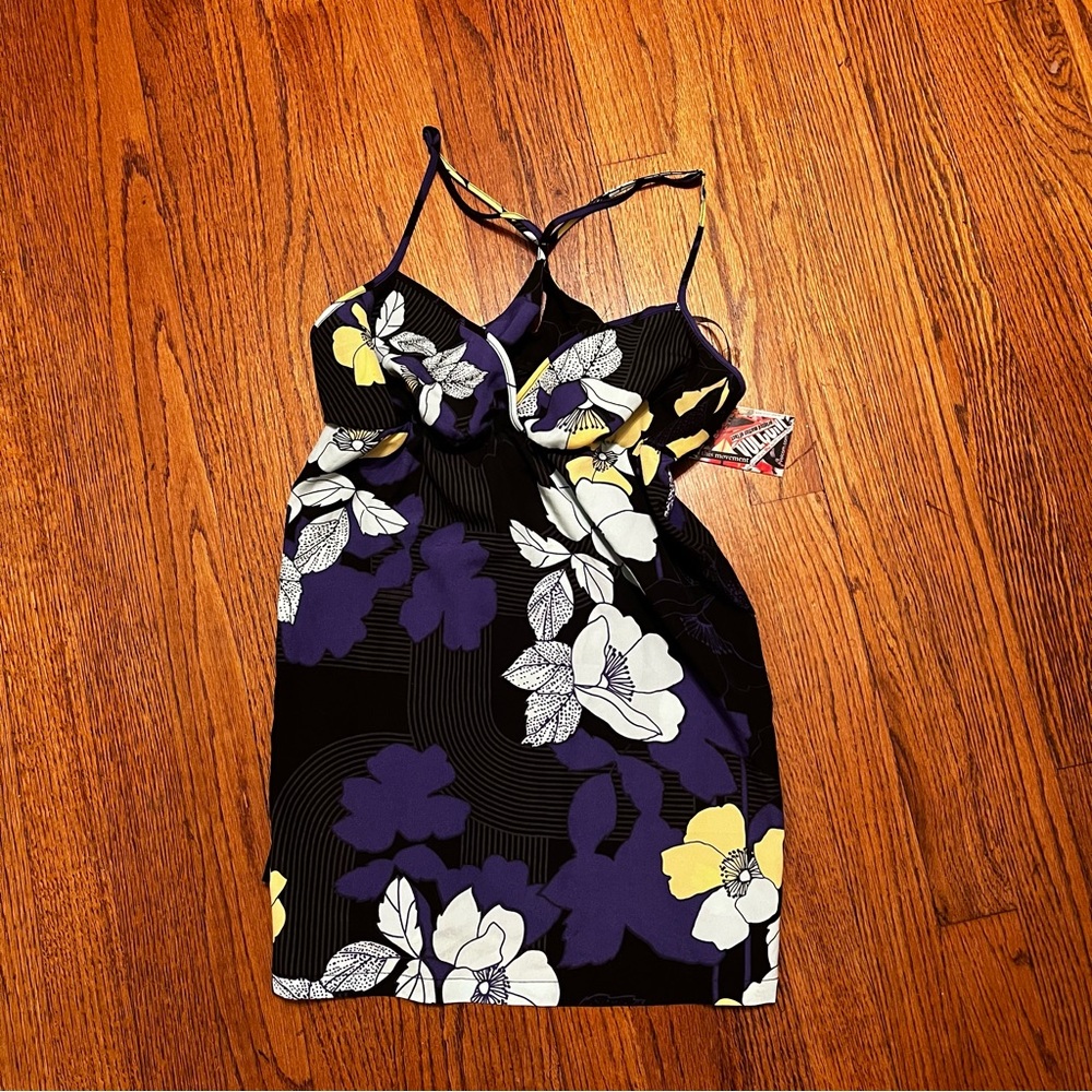 Volcom Chic Floral Strappy Dressy Tank Top in Black and Purple